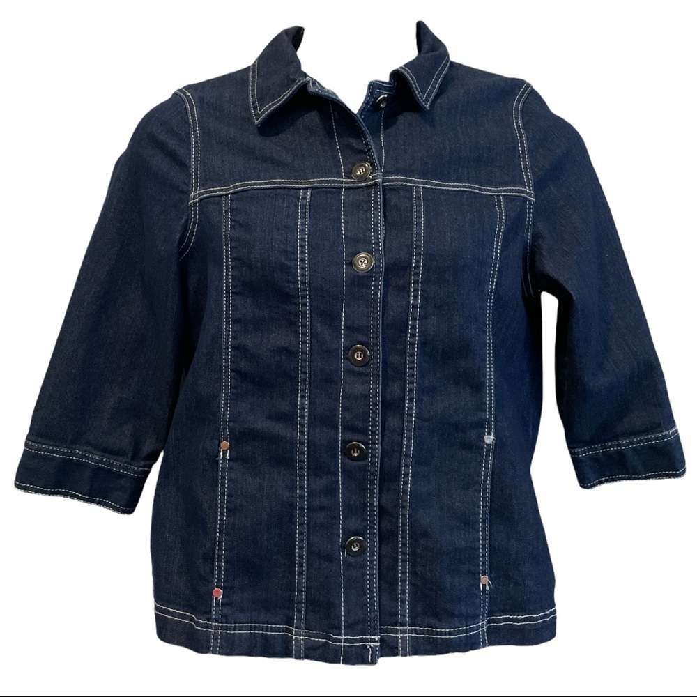 Allison Daley 3/4 lenght Sleeve Blue Jean Jacket Blazer. Size 8